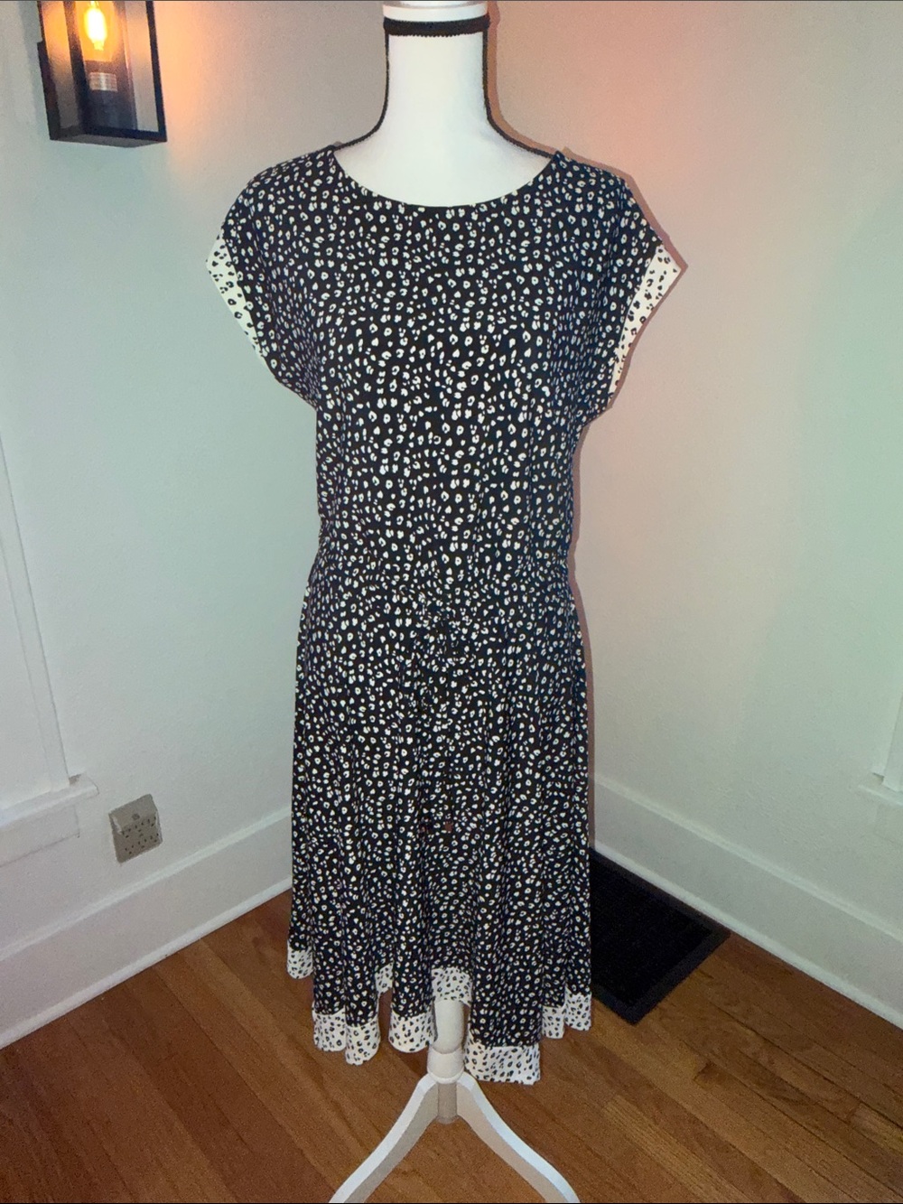White House Black Market Black and White Animal Print Midi Dress Med